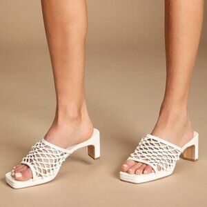 Lulu's Rewn White Knotted High Heel Slide Sandals Size 7.5 BRAND NEW